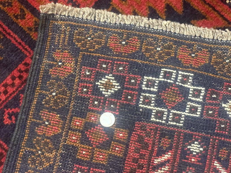 Afghan Rug 3x7, Balouch Carpet, Tribal Rug, Red, New