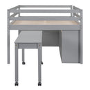 Loft Bed With Retractable Writing Desk And 4 Drawers, With Lateral Portable Desk And Shelves