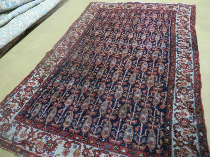 4' X 6' Antique Handmade Turkish Sivas Wool Rug Vegetable Organic Dye Nice Blue