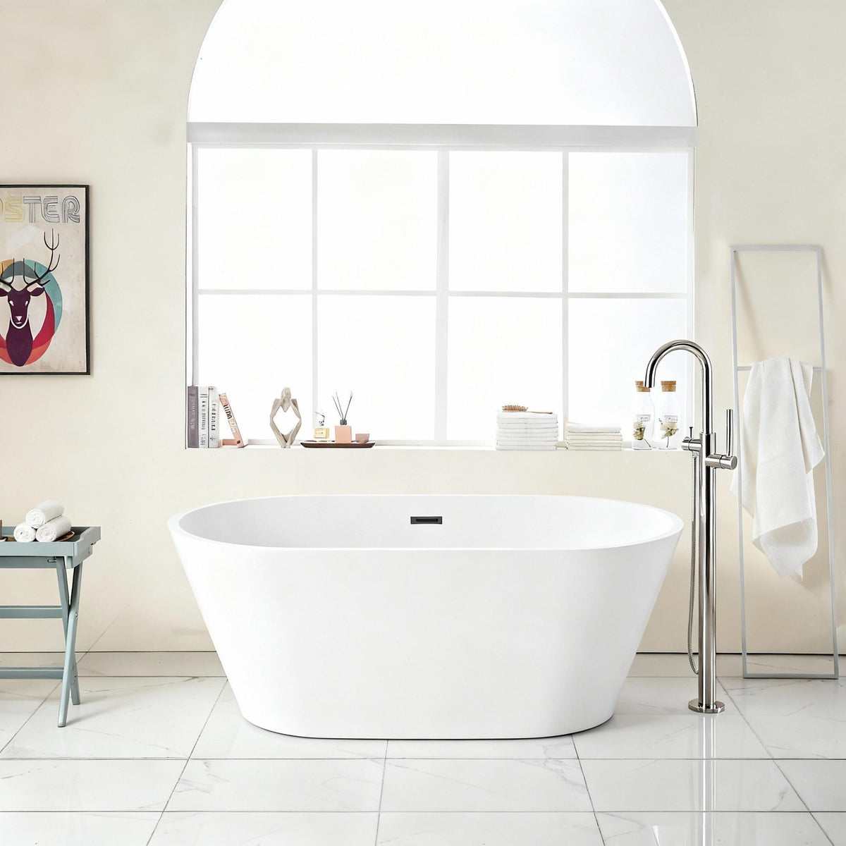 Gloss Freestanding Bathtub With Overflow & Pop Up Drain, Stand Alone Soaking Tub, photo 6 of 14