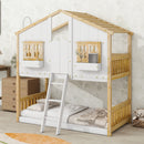 House Bunk Bed With Roof, Window, Window Box, Door, With Safety Guardrails And Ladder by Unique Piece Furniture