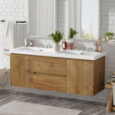 Double Sink Bathroom Vanity, Cabinet & Soft Close Doors, Divided Drawers, Wall Mounted Storage - Wood by HouseOfZazla