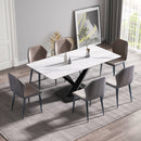 Modern Artificial Stone Straight Edge Metal X Leg Dining Table, 6 People by Unique Piece Furniture