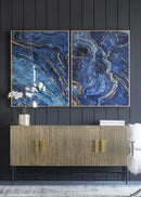 Framed Art Panels, Unique Marbled Design (Set of 2) - Blue