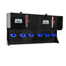 Wall Mounted Double Door Storage Cabinet With Tool Rack And Hooks, Stainless Steel - Black / Red