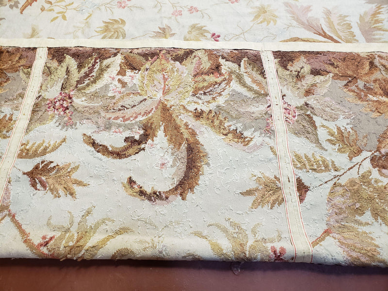 7' 7" x 9' 8" Needlepoint Rug Floral Beige Flat Weave Carpet 8x10 Handmade New Area Rug