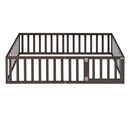 Twin Size Floor Bed Frame With Fence And Door - Walnut by HouseOfZazla