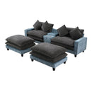 Sectional Sofa With Removable Ottomans, USB Ports, Cup Holders & Storage - Gray / Light Blue by HouseOfZazla