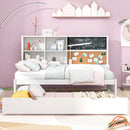 Twin Size Daybed With Storage Shelvesboard, Cork Board, USB Ports And Trundle - White