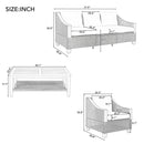 4-Piece Rattan Outdoor Conversation Sofa Set with Wooden Coffee Table and Cushions Seating 5 People for Patio, Garden and Backyard (Grey)