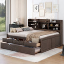 Captain Bed With Built In Bookshelves, 3 Storage Drawers, And Trundle
