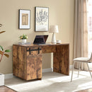 Home Office Desk One Cabinet Three Shelves Faux Barn Door On Metal Euro Hinges Modesty Panel - Distressed Wood by HouseOfZazla