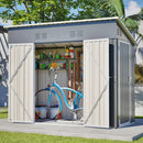 4x8 Slope-Roof Reinforced Storage Shed with Weatherproof Sloping Roof & 4 Air Vents, Heavy-Duty Sturdy Metal Frame, Left/Right Optional Door, Outdoor Tool Shed Warehouse for Garden Storage Pet House by Montret