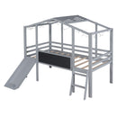 Loft House Bed With Ladder And Slide, With board And Light Strip On The Roof