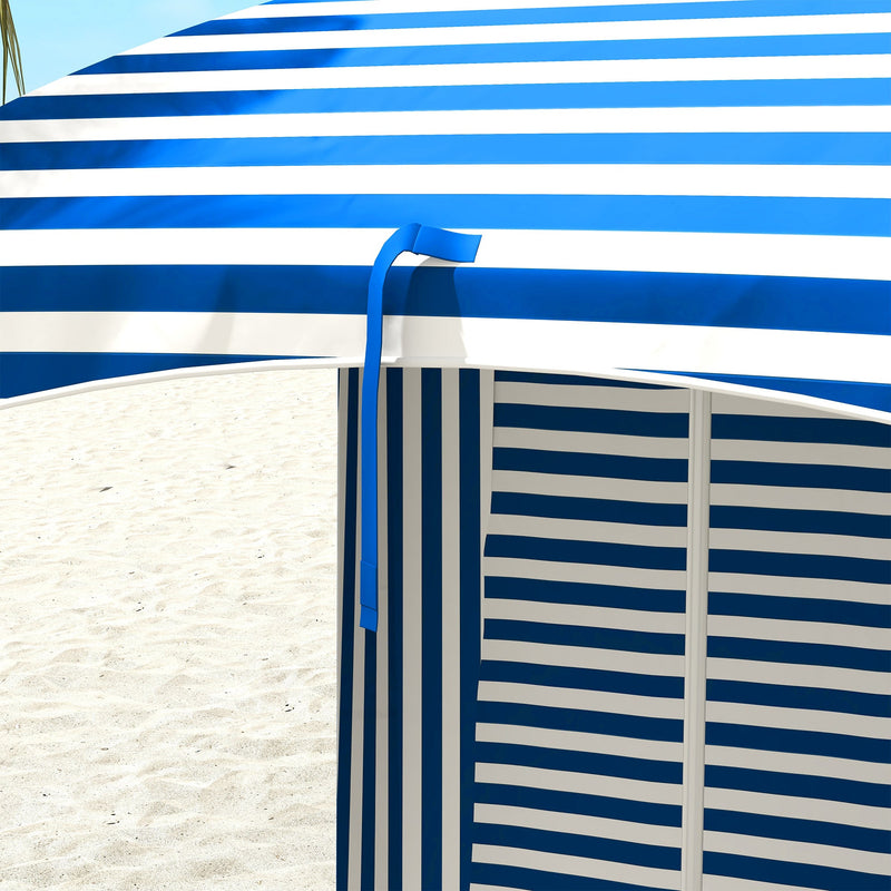 5.9' x 5.9' Portable Beach Umbrella, Ruffled Outdoor Cabana with Walls, Vents, Sandbags, Carry Bag, Blue & White Stripe