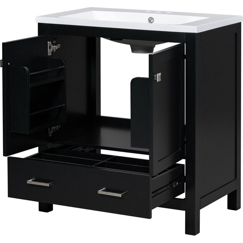 30' Black Bathroom Vanity with Single Sink, Combo Cabinet Undermount Sink, Bathroom Storage Cabinet with 2 Doors and a Drawer, Soft Closing, Multifunctional Storage, Solid Wood Frame