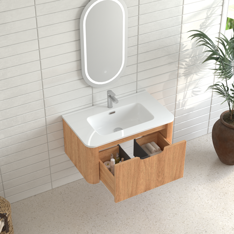 30-Inch Wall-Mounted Floating Solid Wood Bathroom Vanity, photo 10 of 10