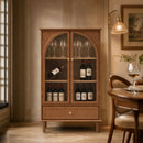 Vintage Farmhouse Arched Glass Accent Cabinet
