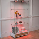 Glass Display Cabinet With LED Lights, Tempered Glass Doors, Large Drawers, 2 Door Storage Case With 4 Shelves - Natural / White by HouseOfZazla
