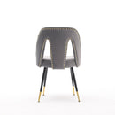 Akoya Collection Modern Contemporary Velvet Upholstered Dining Chair with Nailheads and Gold Tipped Black Metal Legs, Gray, Set of 2