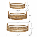 Set of 3 Round Decorative Brown Bamboo Woven Trays with Handles by HouseOfZazla