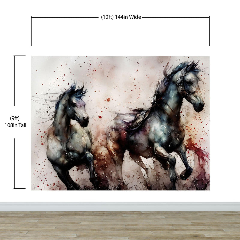 Horse Galloping Watercolor Painting. Cowboy Peel and Stick Wall Mural.