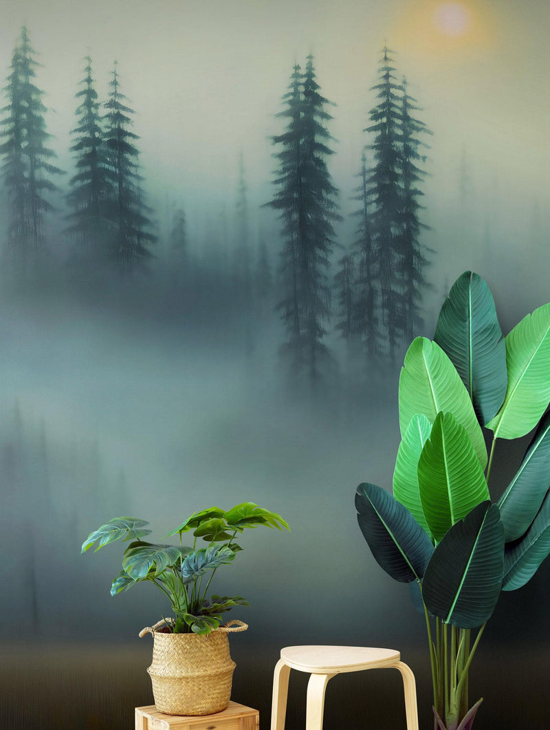 Misty Forest Wallpaper, Peel and Stick Wall Mural.