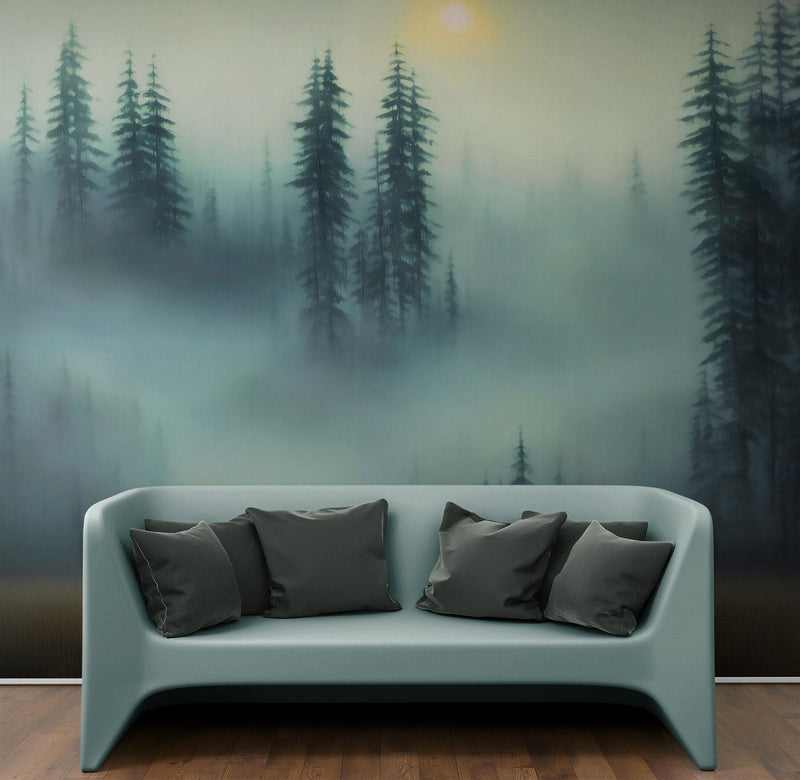 Misty Forest Wallpaper, Peel and Stick Wall Mural.