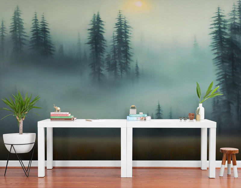 Misty Forest Wallpaper, Peel and Stick Wall Mural.