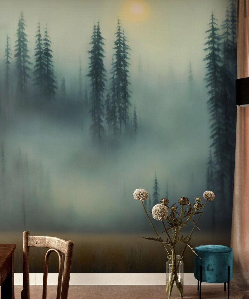 Misty Forest Wallpaper, Peel and Stick Wall Mural.