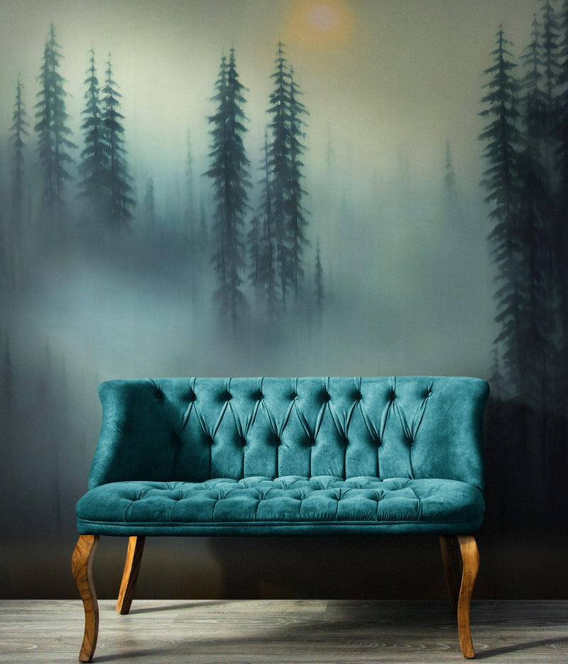 Misty Forest Wallpaper, Peel and Stick Wall Mural.