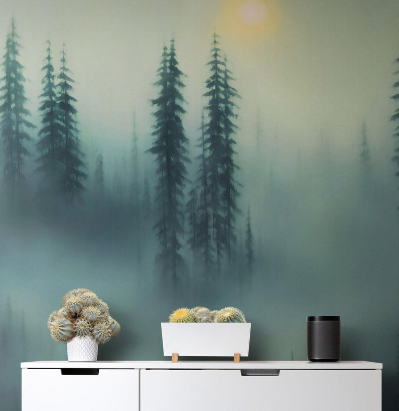 Misty Forest Wallpaper, Peel and Stick Wall Mural.