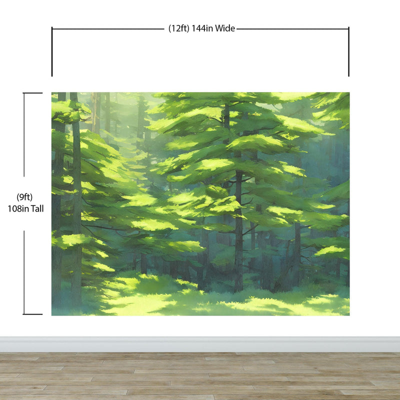 Evergreen Forest Wall Mural. Peel and Stick Wallpaper.