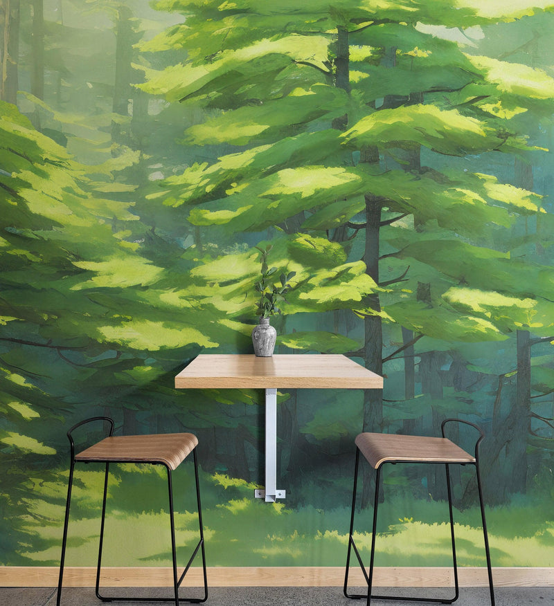 Evergreen Forest Wall Mural. Peel and Stick Wallpaper.