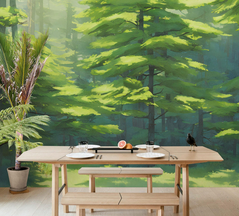 Evergreen Forest Wall Mural. Peel and Stick Wallpaper.