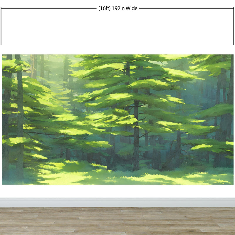 Evergreen Forest Wall Mural. Peel and Stick Wallpaper.