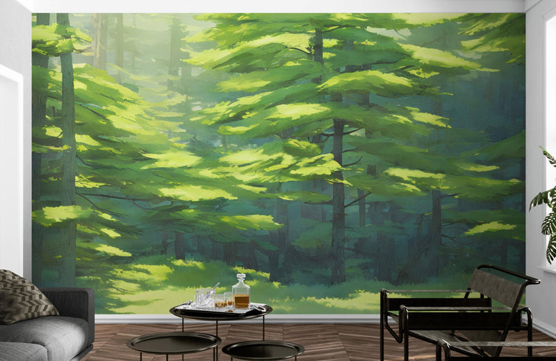 Evergreen Forest Wall Mural. Peel and Stick Wallpaper.