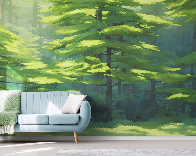 Evergreen Forest Wall Mural. Peel and Stick Wallpaper.