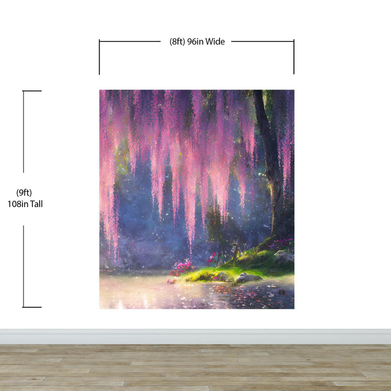 Enchanted Forest with Pink Cherry Blossom Tree Wall Mural.