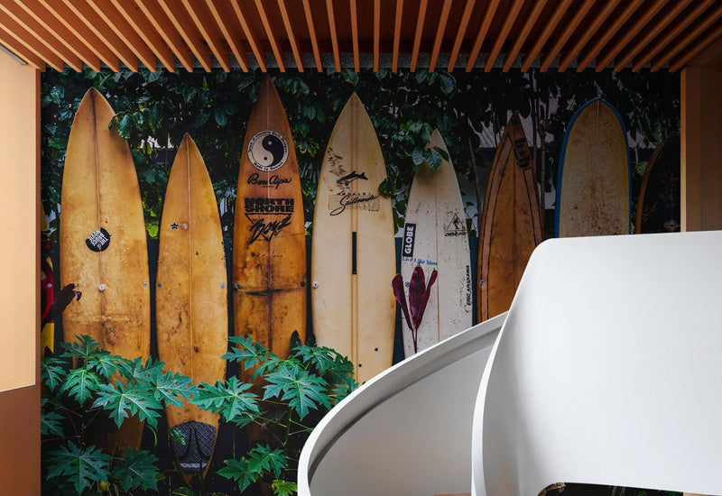 Surfboards Wall Mural. Peel and Stick Wallpaper. Summer Tropical Beach Theme Decor.