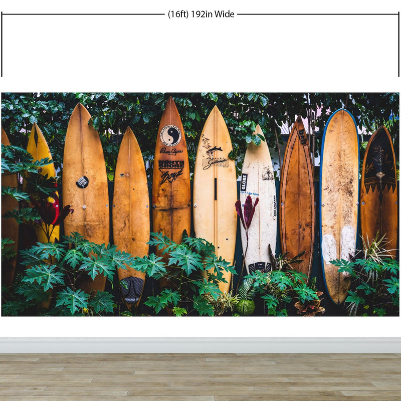 Surfboards Wall Mural. Peel and Stick Wallpaper. Summer Tropical Beach Theme Decor.