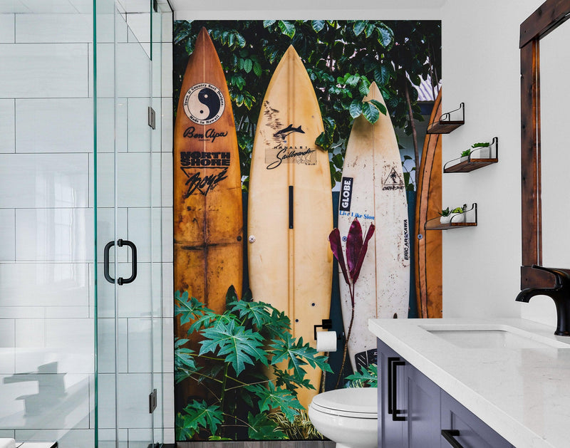 Surfboards Wall Mural. Peel and Stick Wallpaper. Summer Tropical Beach Theme Decor.