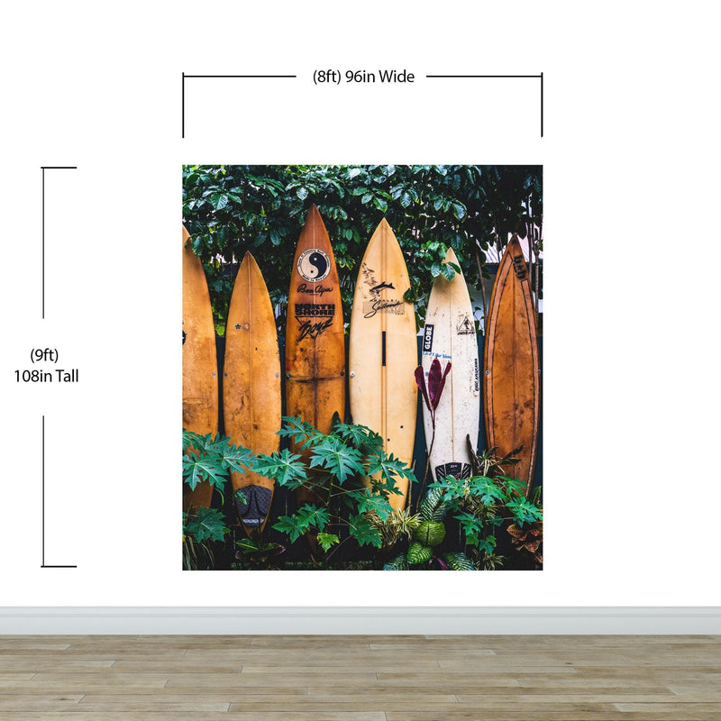 Surfboards Wall Mural. Peel and Stick Wallpaper. Summer Tropical Beach Theme Decor.