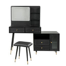 Modern Makeup Vanity Desk With Mirror And Lights Retractable Design Engineered Wood - Black by HouseOfZazla