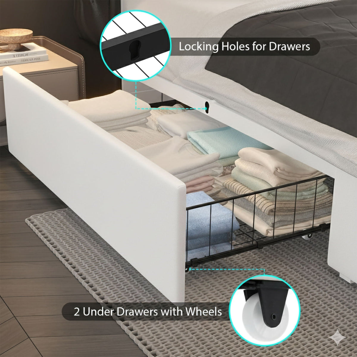 Wingback Upholstered Bed Frame With LED Lights, Charging Station, photo 25 of 40