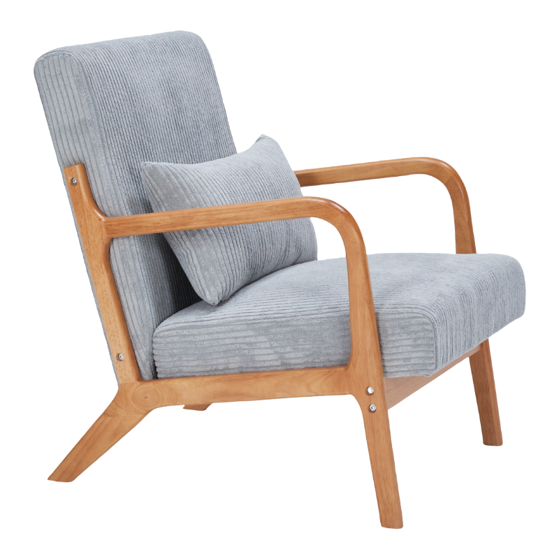 Mid-Century Modern Accent Chair, Arm Chair Living Room Chairs with Pillow Upholstered Reading Chair with Solid Wood Frame &  Living Room Bedroom Balcony (Antique Dark Grey)