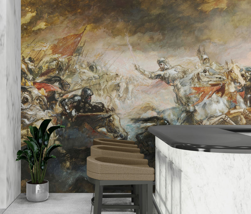 The Phantom Horseman Antique Painting Wallpaper. Peel and Stick Wallpaper.