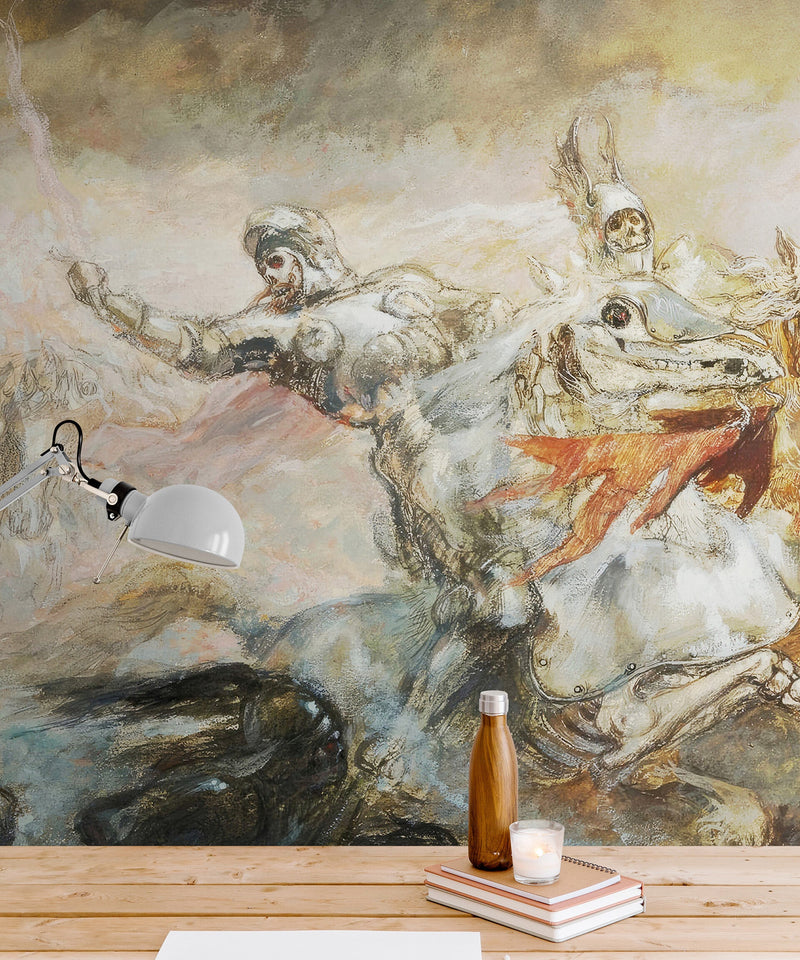 The Phantom Horseman Antique Painting Wallpaper. Peel and Stick Wallpaper.