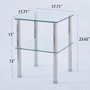 Modern 2 Piece Side Table With Storage Shelf, Tempered Glass, Space Saving Design - Clear by HouseOfZazla