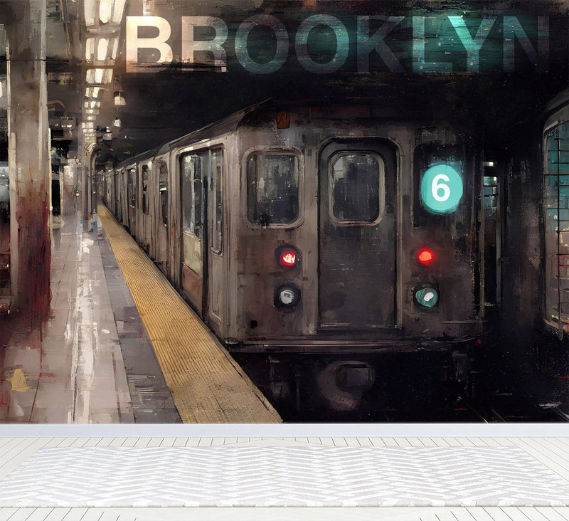 Brooklyn Art Wallpaper. Subway 6 Train Peel and Stick Wall Mural